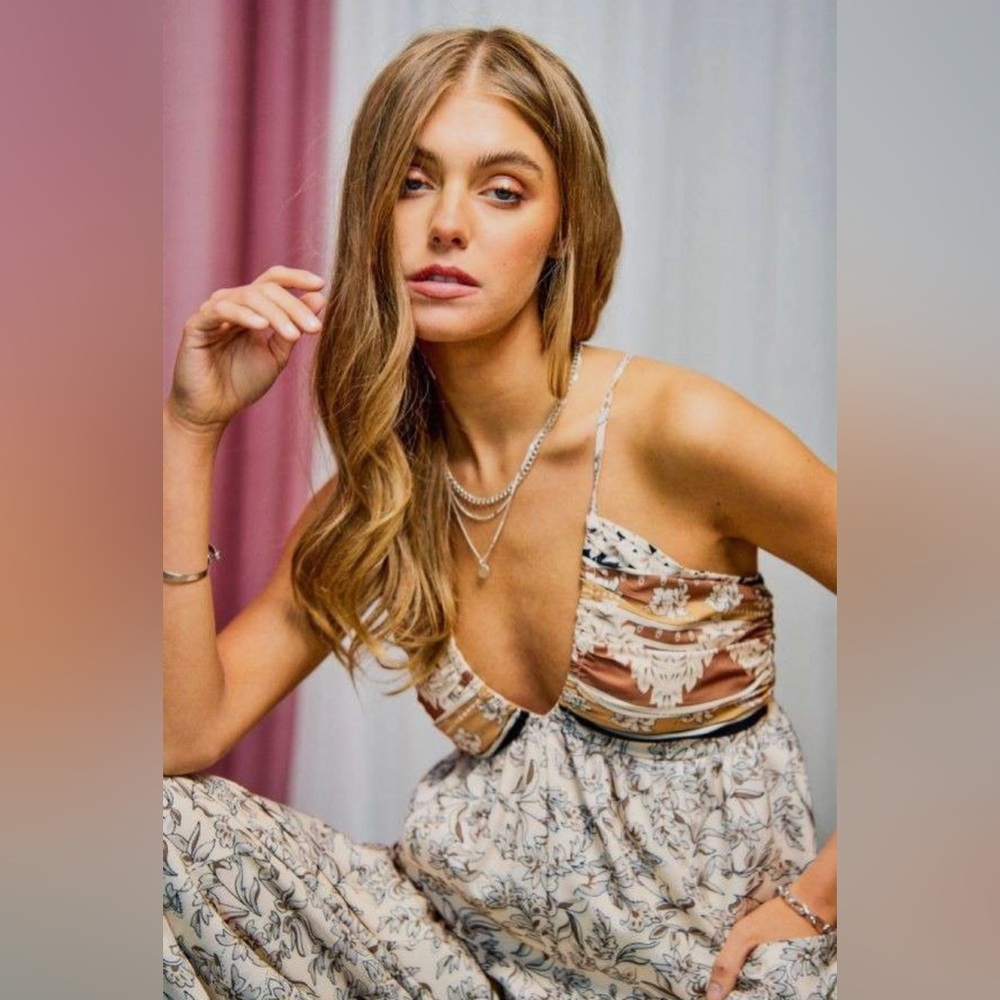 ***ONE ITEM PER ORDER*** Women's Mixed Print Criss Cross Harem Jumpsuit - Picture 6 of 12